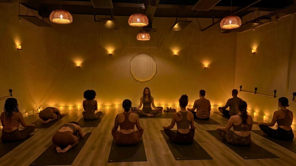 yoga class inside wellness studio representing oakville wellness culture
