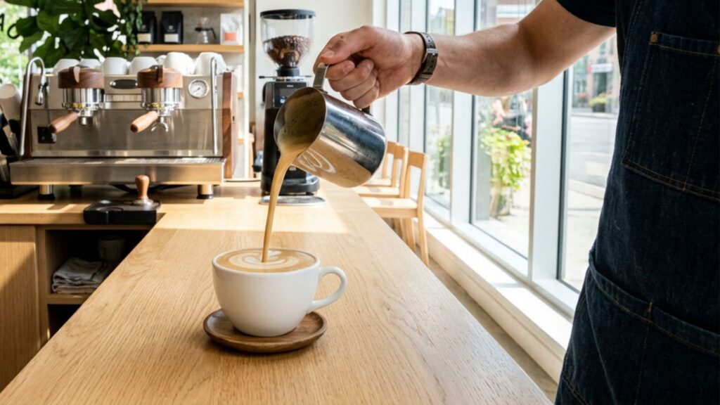 Oakville Coffee Shops: Specialty coffee being poured in a modern café in Oakville Ontario