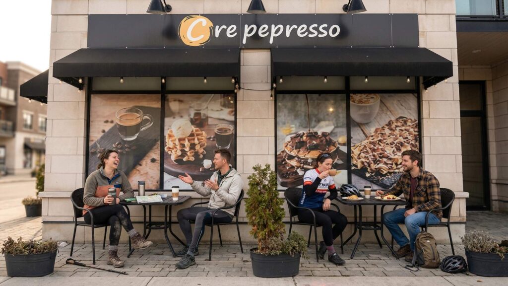friends enjoying coffee after outdoor walk representing oakville wellness lifestyle
