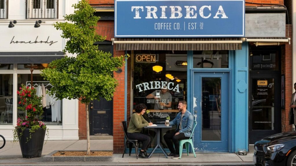 Tribeca Coffee Co café storefront in Downtown Oakville with outdoor seating